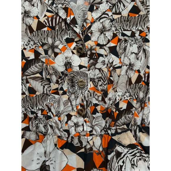 Roberto Cavalli animal print floral‎ button up collard shortsleeve midi dress - Picture 4 of 7